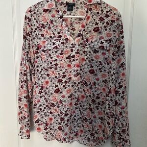 Ann Taylor Floral Collared Shirt - White and Red